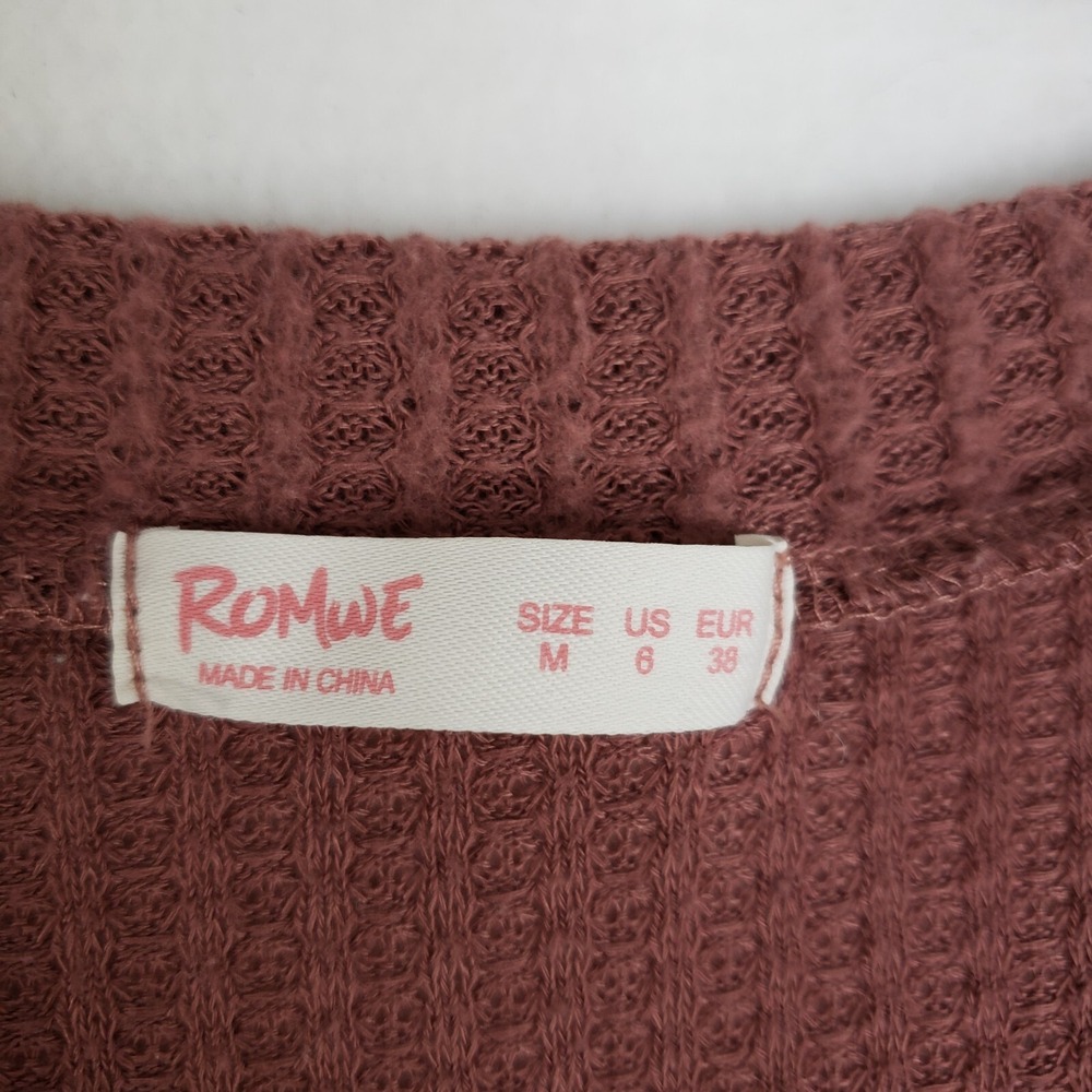 Romwe Cropped Cardigan Womens Medium Mauve Waffle Knit Long Sleeve Button Up Top - Picture 4 of 7